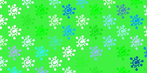 Light Blue, Green vector background with covid-19 symbols.
