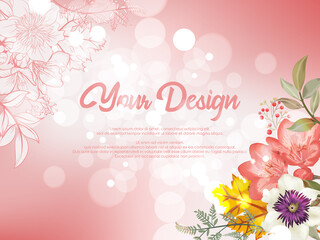 elegant flower and leaves wedding card invitation template