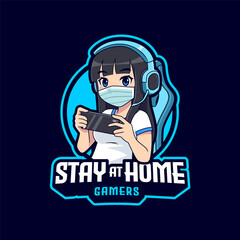 Cute Gamer girl stay at home esport logo © tkzgraphic