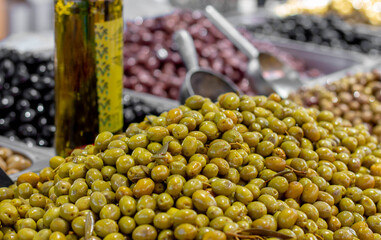 olives and oil on the market
