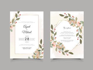 elegant flower and leaves wedding card invitation template
