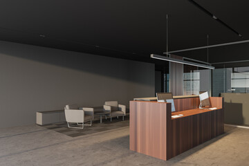 Reception and waiting room in grey office