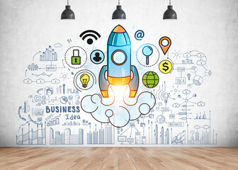 Creative and colorful startup sketch in room