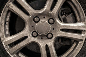 car wheel brake caliper close-up