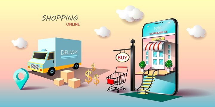 shopping online on mobile application / shopping website / Online delivery service / vector illustration 