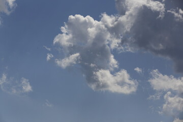 white fluffy clouds in the blue sky.