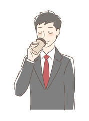 テイクアウトのコーヒーを飲む男性