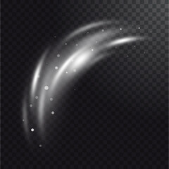 Vector realistic illustration of wind and snow cloud isolated on transparent background. Effect of white smoke, fog, spray.