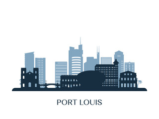 Fototapeta premium Port Louis skyline, monochrome silhouette. Vector illustration.