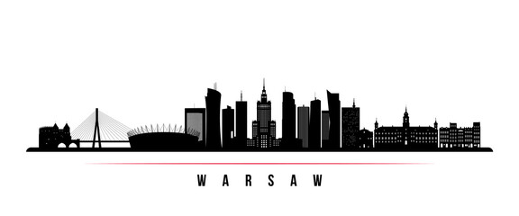 Warsaw skyline horizontal banner. Black and white silhouette of Warsaw, Poland. Vector template for your design. © greens87