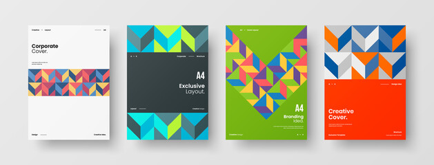 Company identity brochure template collection. Business presentation vector A4 vertical orientation front page mock up set. Corporate report cover abstract geometric illustration design layout bundle.