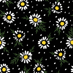 Abstract floral seamless pattern with chamomile. Trendy hand drawn textures.