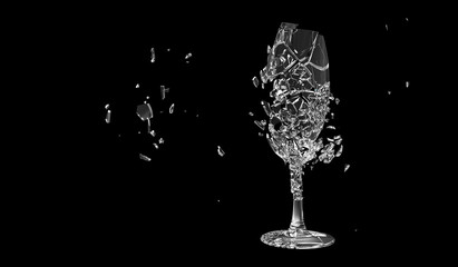 Drink Glass Crashed on black background