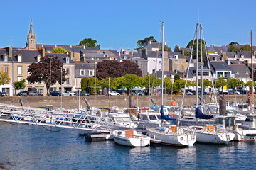 Fototapeta na wymiar Marina of Tréboul and town at Douarnenez, a commune in the Finistère department of Brittany in north-western France.