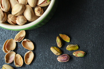 pistachios
Menu concept serving size. food background top view copy space for text
keto or paleo diet
organic healthy eating