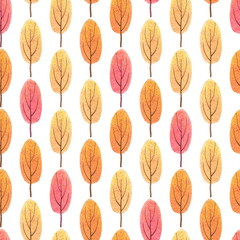Watercolor autumn trees seamless pattern on white