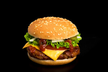 hamburger on a black background