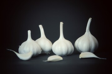 garlic on black background