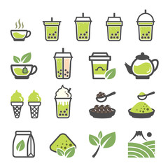 Green tea icon, Bubble Milk Tea, Pearl Milk Tea icon set. chewy tapioca balls - Drink icons from Taiwan and Japan