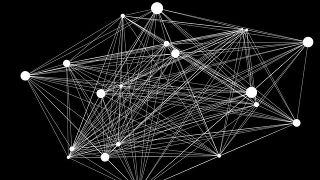 Connections in a Decentralized Network for P2P technology - White Dots and Lines Moving Randomly in a Seamless Loop on a Black Background