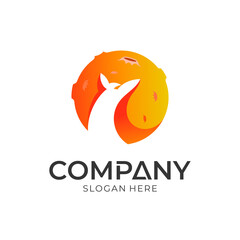 moon wolf logo design, animal mascot vector icon illustration