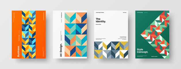 Company identity brochure template collection. Business presentation vector A4 vertical orientation front page mock up set. Corporate report cover abstract geometric illustration design layout bundle.