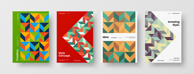 Company identity brochure template collection. Business presentation vector A4 vertical orientation front page mock up set. Corporate report cover abstract geometric illustration design layout bundle.