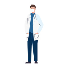 doctor using face mask during covid 19 on white background vector illustration design