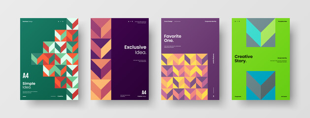 Company identity brochure template collection. Business presentation vector A4 vertical orientation front page mock up set. Corporate report cover abstract geometric illustration design layout bundle.