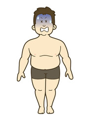 青ざめる男性の人体のイラスト　正面　肥満