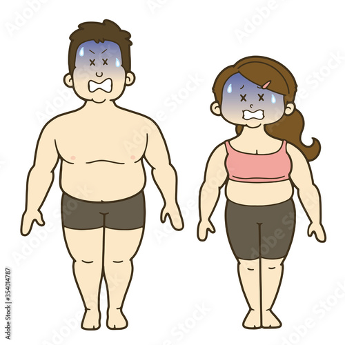 青ざめる男女の人体のイラスト 正面 肥満 Asian Wall Mural Asi Tabata Art Studio