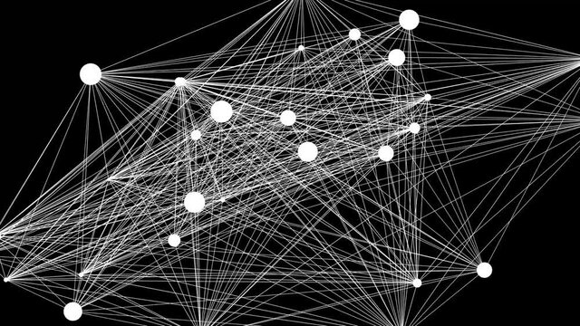 Connections in a Decentralized Network for P2P technology - White Dots and Lines Moving Randomly in a Seamless Loop on a Black Background