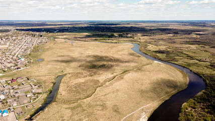outskirts of a small Ukrainian village near the river in the spring afternoon