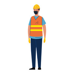 worker construction using face mask during covid 19 on white background vector illustration design