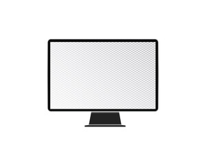 Black computer monitor. Empty led monitor of computer or black photo frame isolated on a transparent background. Vector blank screen lcd, plasma, panel or TV for your design.