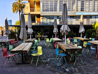 Empty terrace bar in Barcelona