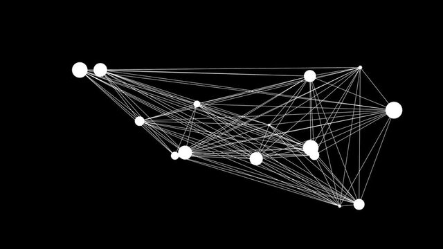 Connections in a Decentralized Network for P2P technology - White Dots and Lines Moving Randomly in a Seamless Loop on a Black Background