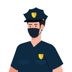 policeman using face mask during covid 19 on white background vector illustration design