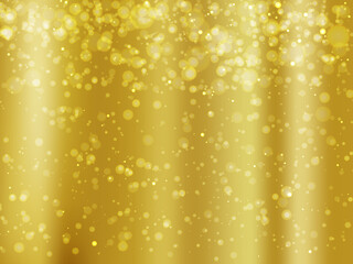 Naklejka na ściany i meble Abstract colorful bokeh and glowing spakling shining particles in random gold color theme background. Lighting effects of flash. Blurred vector background with light glare,