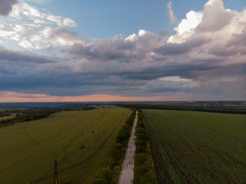 Drone View of Landscape at Sunset Time