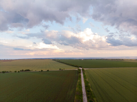 Drone View of Landscape at Sunset Time