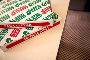 Box pizzas to take away horizontal focus selective food