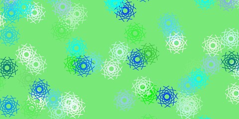 Light Blue, Green vector doodle background with flowers.