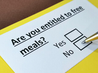 Fototapeta premium One person is answering question about free meals.