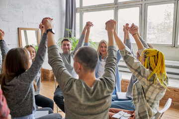members of alcoholics club pray and hope for recovery, they want to get rid of alcoholism together...