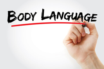 Body language text with marker, concept background