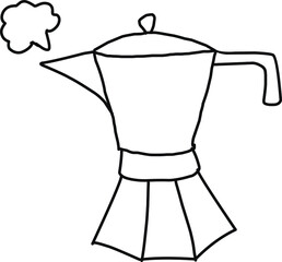 Single hand drawn geyser coffee maker, for americano or cappuccino. Doodle vector illustration.