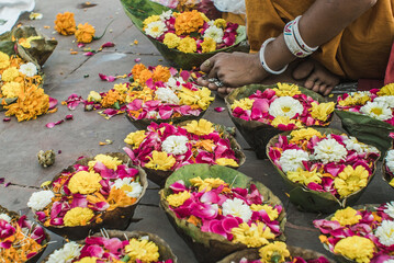 flowers in baskets as a gift to the gods on the streets of India 1