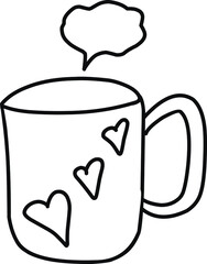 Single hand drawn cup of coffee, chocolate, cocoa. Doodle vector illustration.