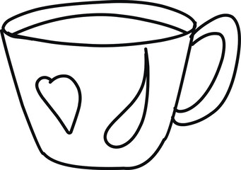 Single hand drawn cup of coffee, chocolate, cocoa. Doodle vector illustration.
